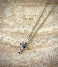 Load image into Gallery viewer, Black and Silver Tone Crucifix Necklace